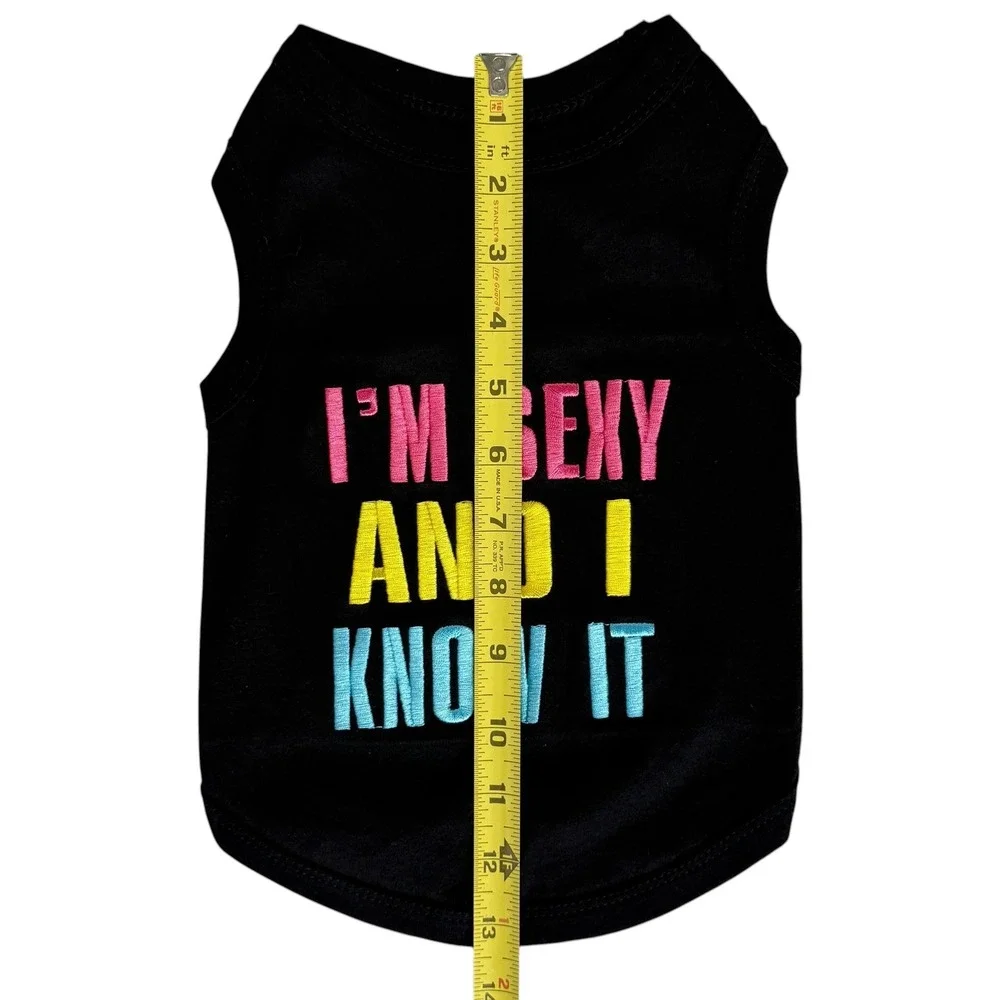 Medium Dog Funny Shirt Black Tank Top 'I'm Sexy And I Know It' Embroidered Sassy